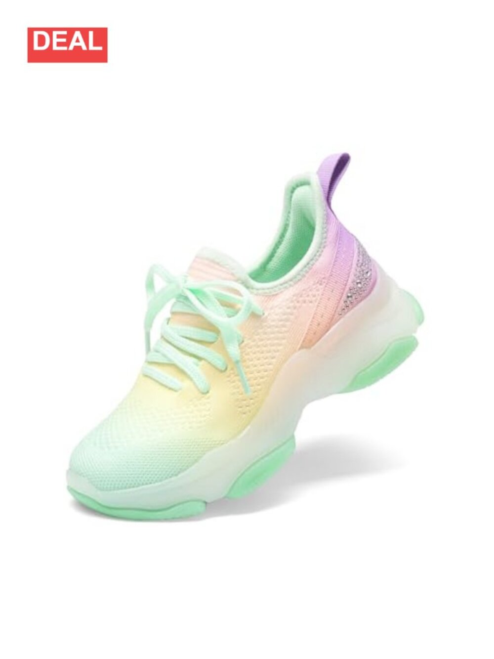 Girls Slip-On Jelly Sole Sneakers Chunky Heel Sparkle Ombre
